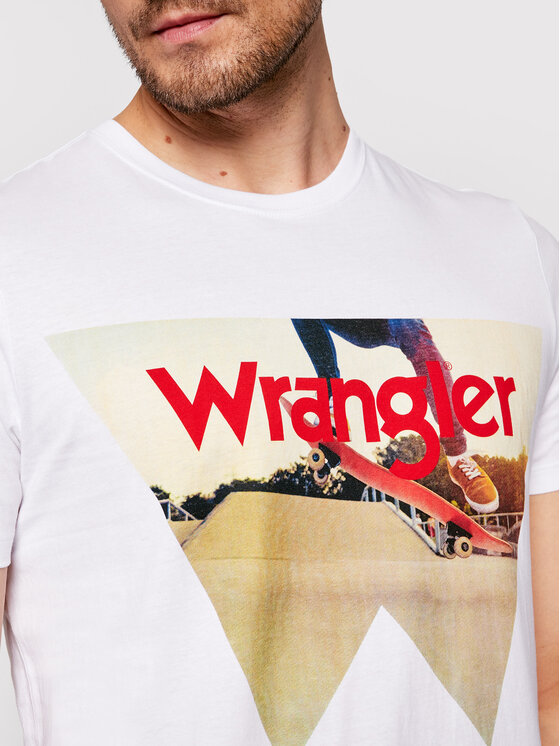 Wrangler Wrangler T-Shirt Photo W7G7D3XW1 Biały Regular Fit