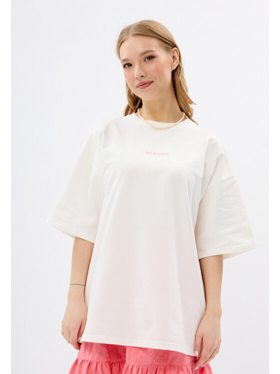Mirons Mirons T-Shirt Print Biały Oversize