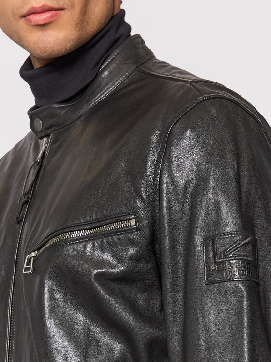Pepe Jeans Pepe Jeans Kožená bunda Peter PM402442 Černá Regular Fit