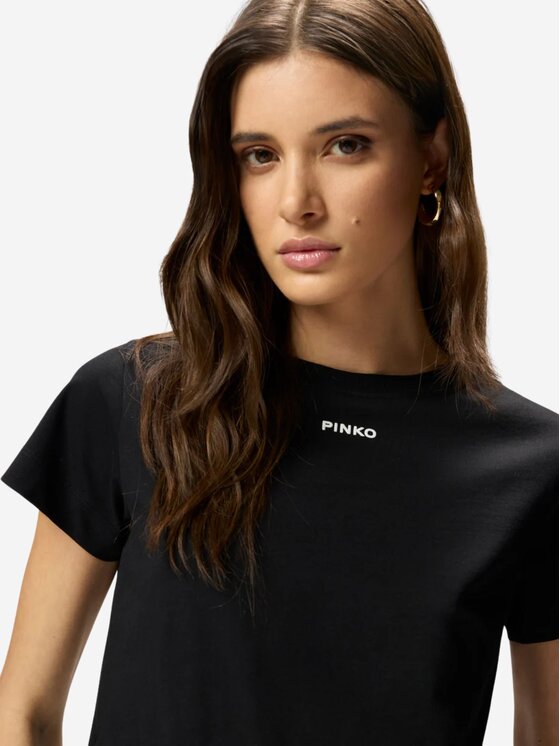 PINKO PINKO T-Shirt BASICO T-SHIRT JERSEY LOGO STA Czarny Regular Fit