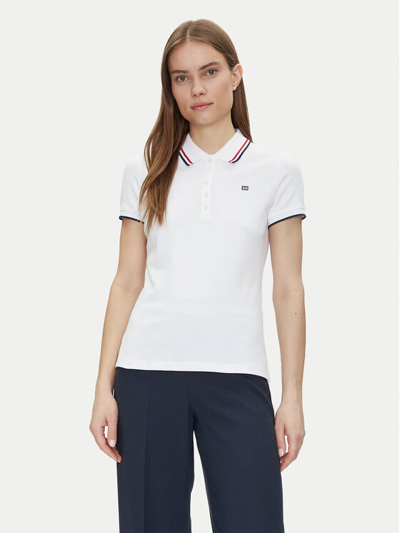 Tommy Hilfiger Tommy Hilfiger Polokošile Feminine Sporty Slim Polo Ss WW0WW44517 Bílá Regular Fit