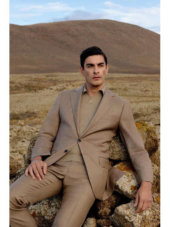 Lancerto Lancerto Garnitur Varma GA073125000006 Beżowy Slim Fit