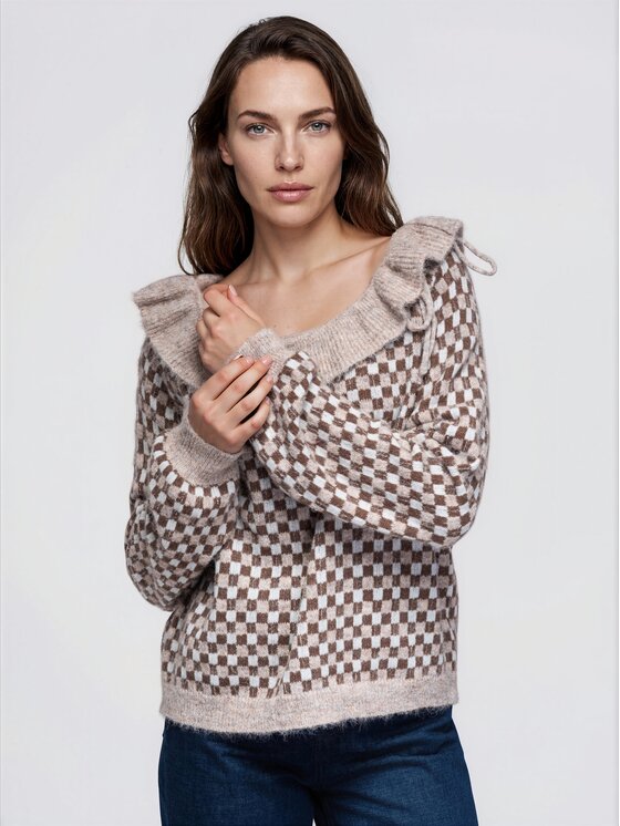 Ombre Ombre Svetr OW-SW-E0040 Béžová Relaxed Fit