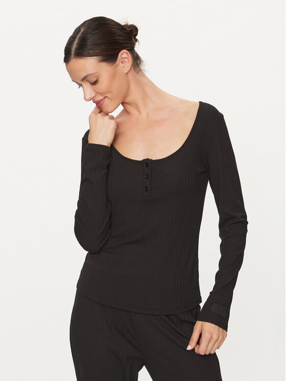 Guess Guess Blúz O3BP01 KBXB2 Fekete Slim Fit