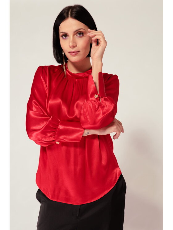 EMOI EMOI Bluzka Czerwona satynowa Czerwony Feminine Fit