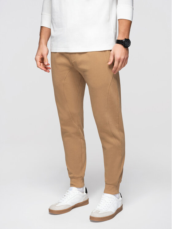Ombre Ombre Spodnie dresowe OM-PABS-0305 Brązowy Regular Fit