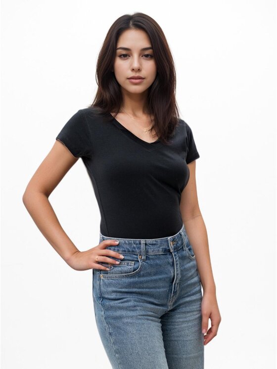 Urban City Urban City T-Shirt Koszulka Z krótkim Rękawem Damska Czarna UrbanCity No Logo V-Neck L Czarny Regular Fit