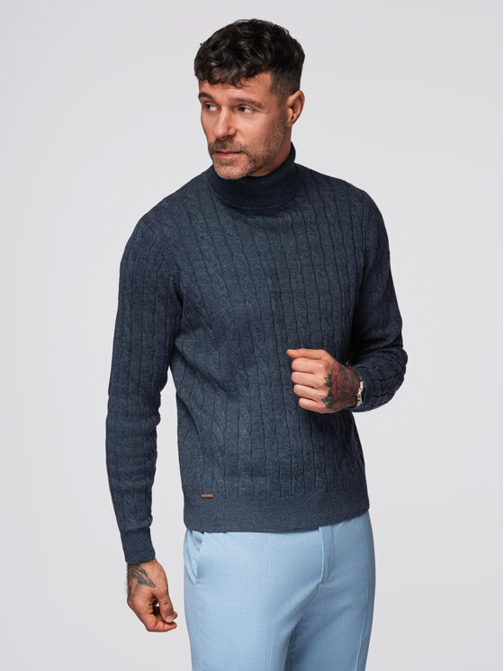 Ombre Ombre Sweter OM-SWTN-0157 Granatowy Regular Fit