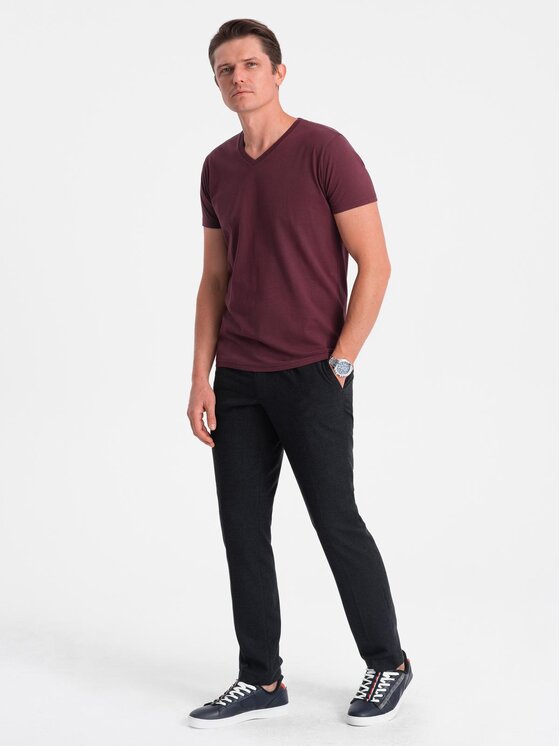Ombre Ombre T-Shirt OM-TSBS-0145 Bordowy Regular Fit