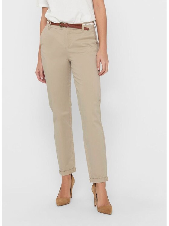 ONLY ONLY Pantaloni chino ONLBIANA MW COTTON BELTCHINO CC PNT Beige Regular Fit