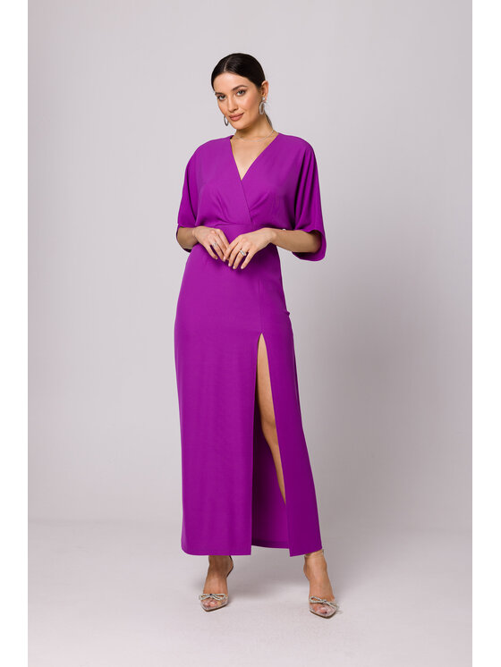 Makover Makover Sukienka codzienna K163 Fioletowy Modern Fit