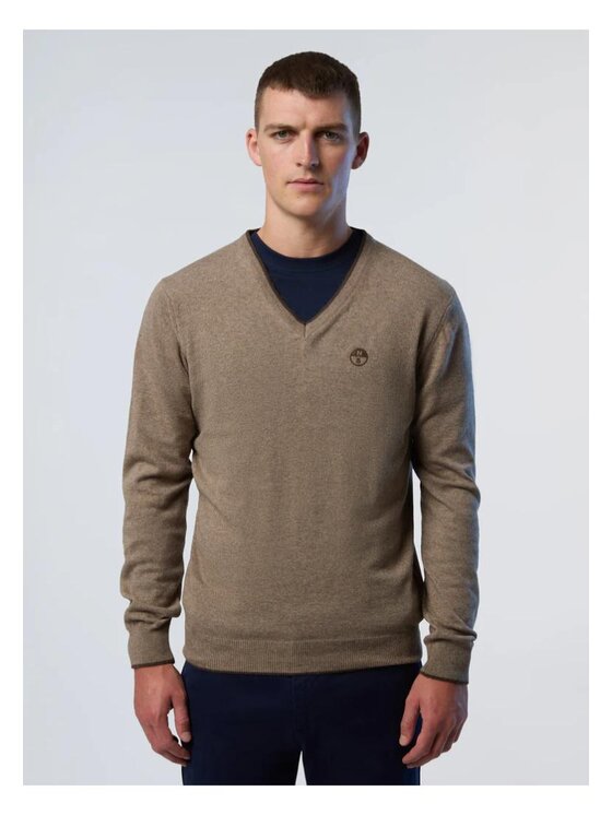 North Sails North Sails Sweter Maglione con scollo a V Brązowy Regular Fit