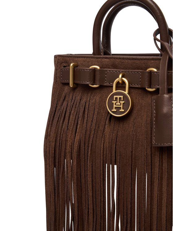 Tommy Hilfiger Tommy Hilfiger Torebka American Icon Micro Tote Fringes AW0AW19217 Brązowy ciemny