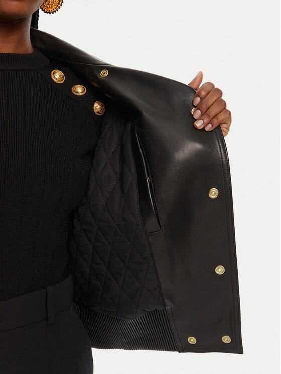 Balmain Balmain Kožená bunda DF0TH275LC62 Čierna Regular Fit