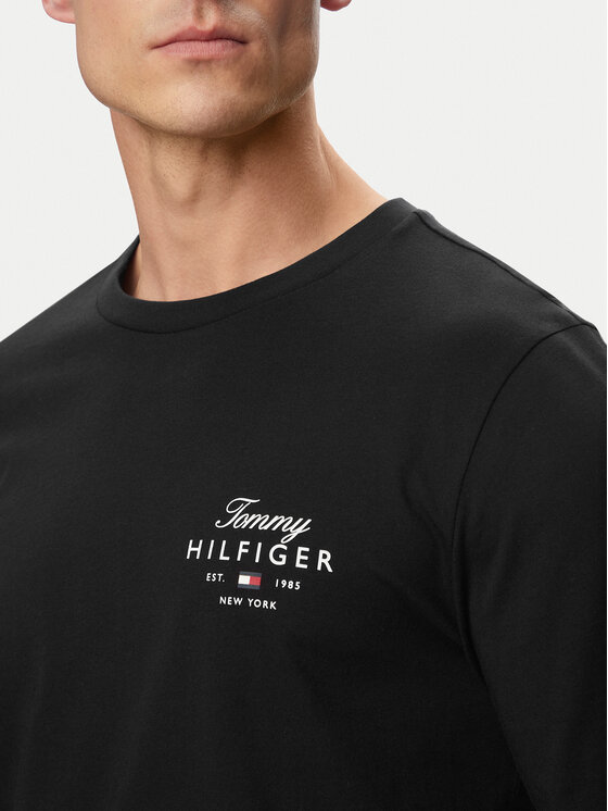 Tommy Hilfiger Tommy Hilfiger Pikkade varrukatega T-särk Script Stack MW0MW43225 Must Regular Fit