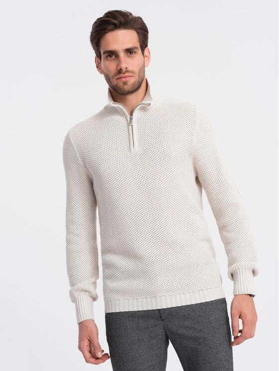 Ombre Ombre Svetr OM-SWZS-0105 Bílá Regular Fit