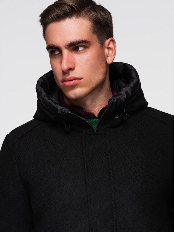 Ombre Ombre Płaszcz zimowy OM-COWC-0132 Czarny Regular Fit