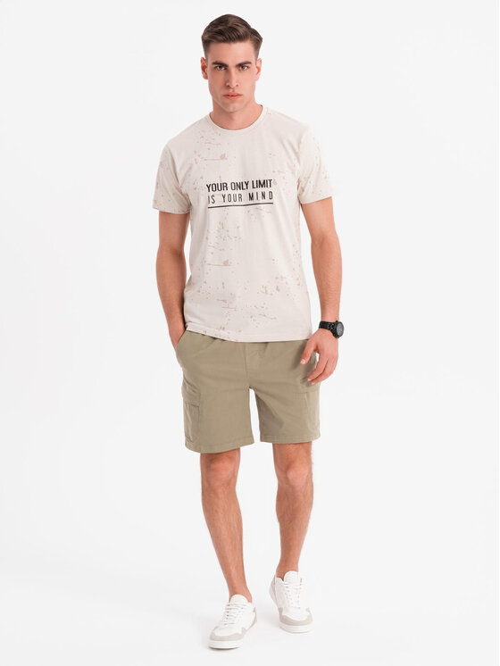 Ombre Ombre Szorty materiałowe OM-SRCG-0194 Khaki Regular Fit