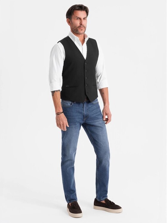 Ombre Ombre Kamizelka garniturowa OM-BLZV-0143 Czarny Slim Fit
