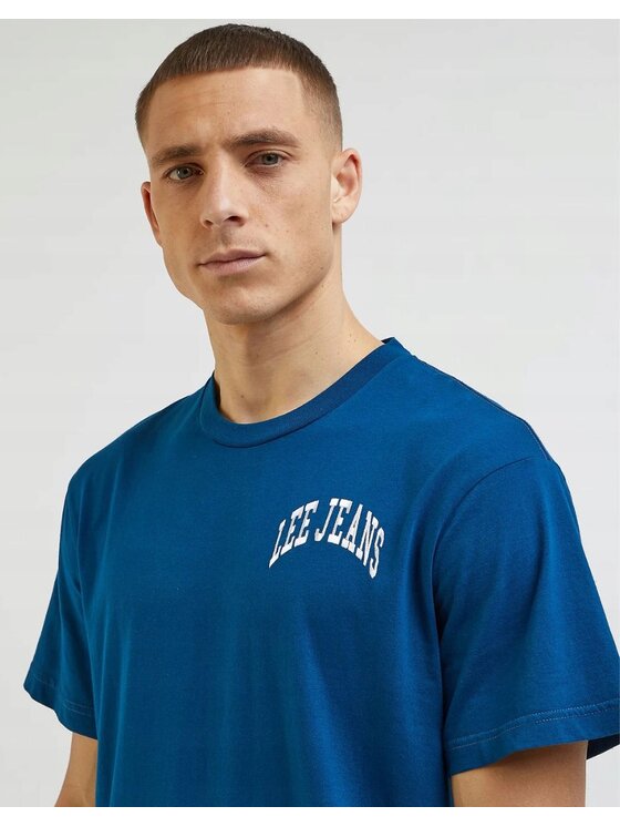 Lee Lee T-Shirt Varsity Tee Niebieski Relaxed Fit