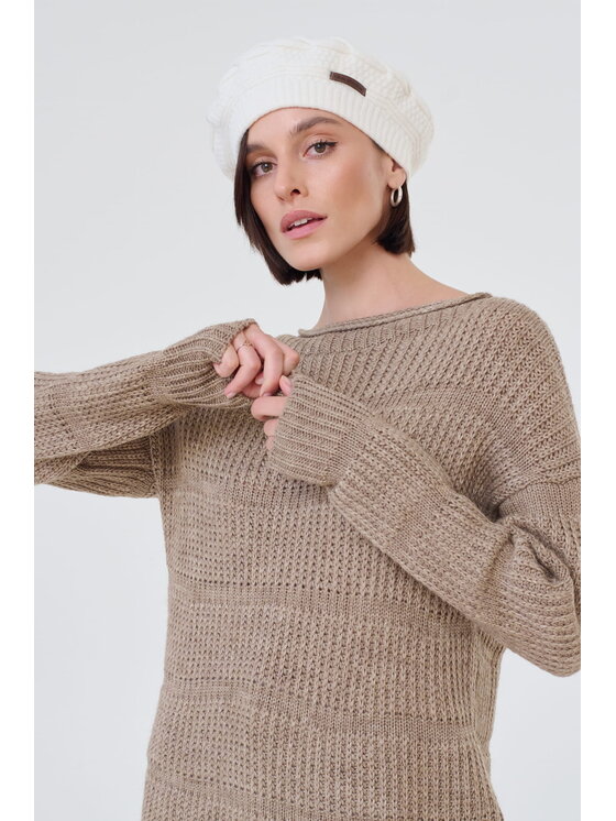 blue shadow blue shadow Sweter Ramka BS Beżowy Standard Fit