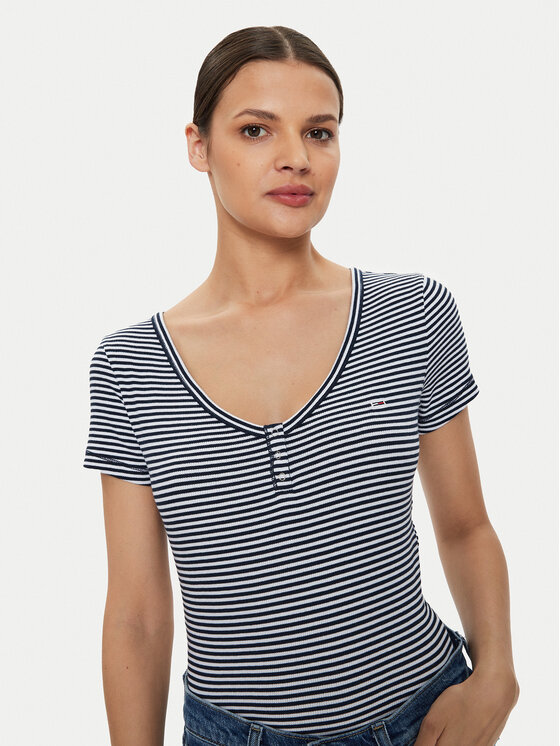 Tommy Jeans Tommy Jeans T-shirt Henley DW0DW18429 Tamnoplava Slim Fit