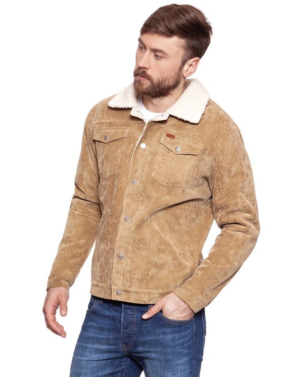 Wrangler Wrangler Giubbotto invernale CORD TRUCKER Beige Regular Fit
