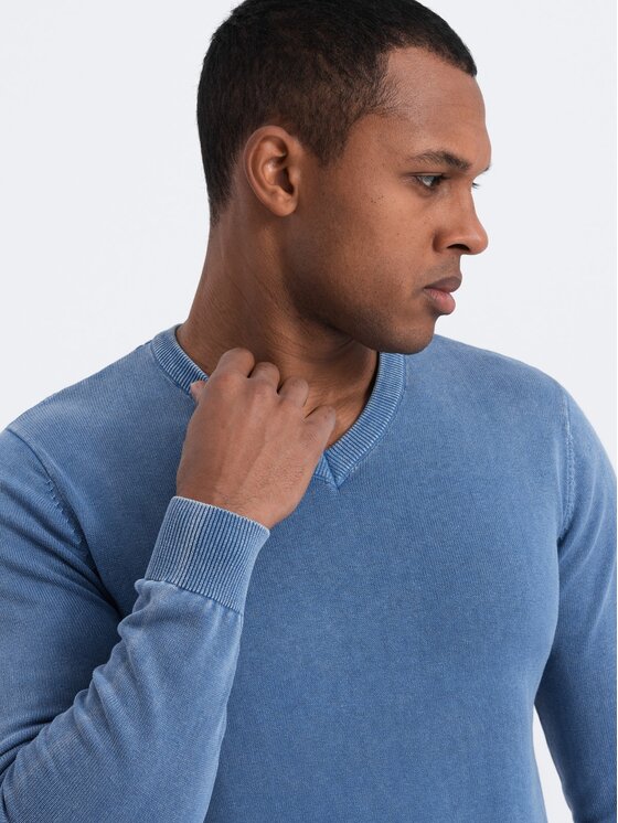 Ombre Ombre Sweter OM-SWOS-0108 Niebieski Fitting Fit