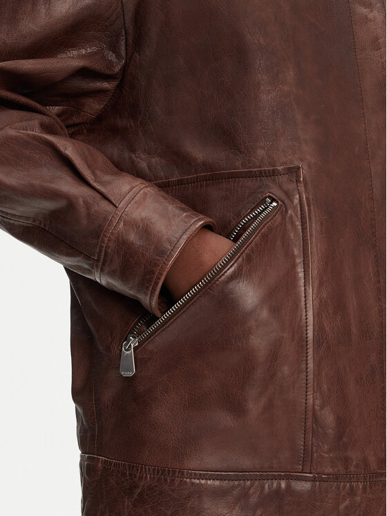 PINKO PINKO Μπουφάν δερμάτινο Fever 105012 A2I1 Καφέ Regular Fit