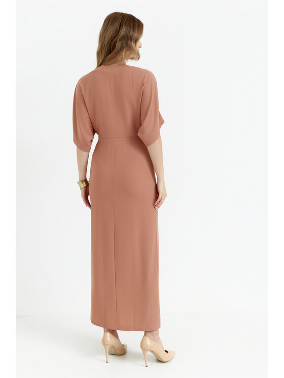 Makover Makover Sukienka codzienna K163 Beżowy Modern Fit