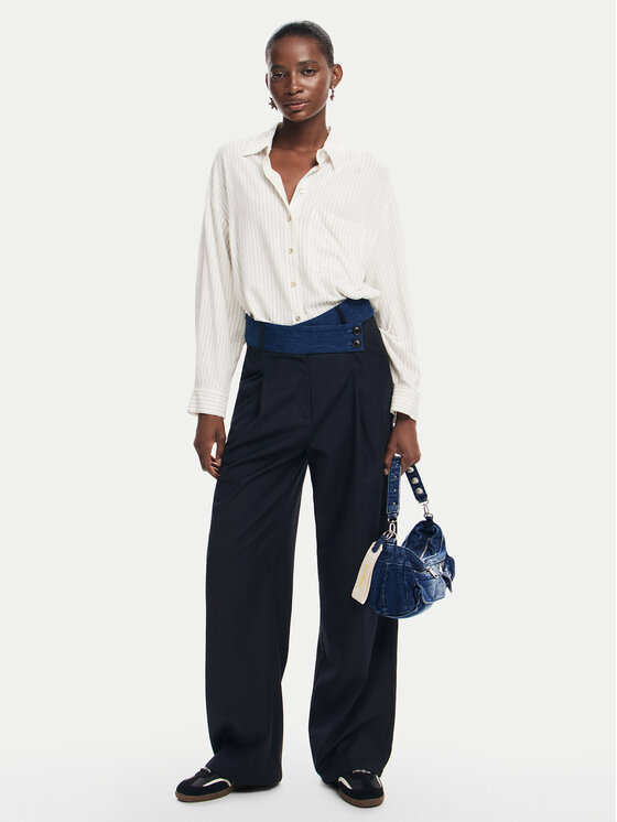 Desigual Desigual Hlače iz tkanine Garona 24WWPW26 Mornarsko modra Loose Fit