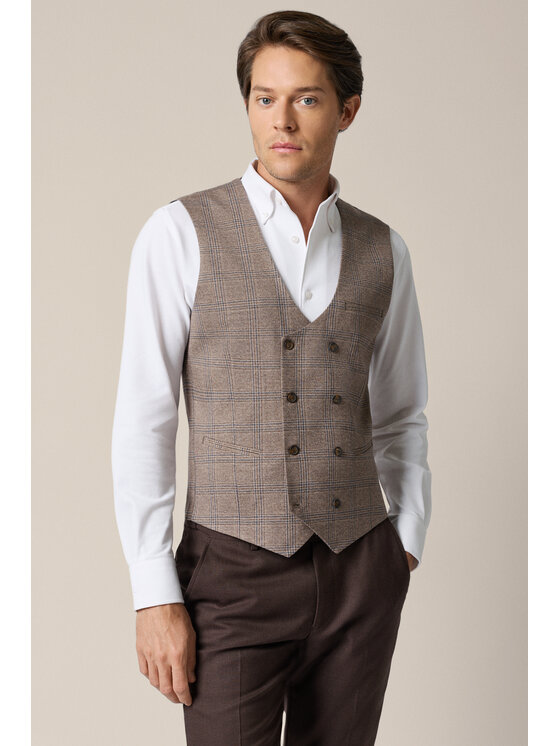 Lancerto Lancerto Kamizelka garniturowa Bibbiena KA131126000006 Beżowy Slim Fit