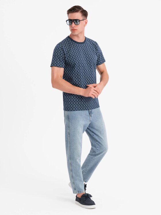 Ombre Ombre T-Shirt OM-TSFP-0250 Tmavomodrá Regular Fit