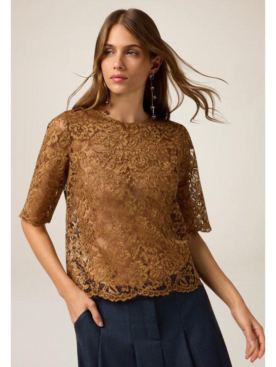 Oltre Oltre Bluzka 2096R003191N028 Brązowy Boxy Fit