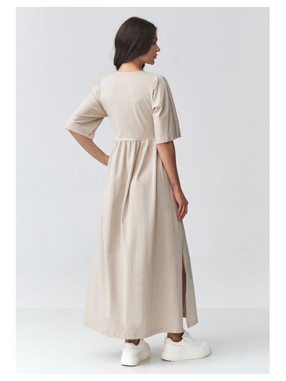 Makadamia Makadamia Sukienka codzienna M933 Beżowy Loose Fit