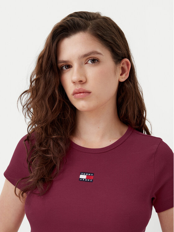 Tommy Jeans Tommy Jeans T-särk Badge DW0DW17881 Bordoopunane Slim Fit