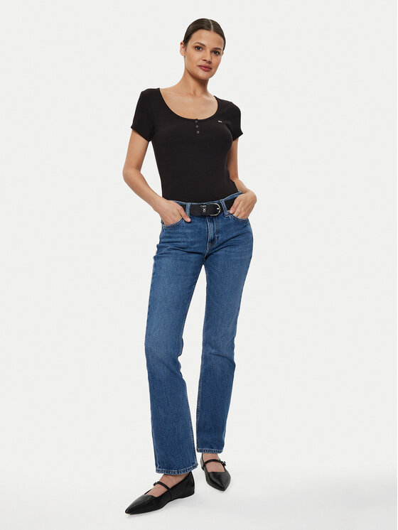 Tommy Jeans Tommy Jeans Тишърт Henley DW0DW18669 Черен Slim Fit