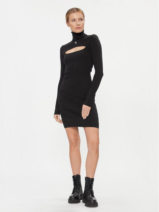 Calvin Klein Jeans Calvin Klein Jeans Džemper haljina 2 In 1 Tight Ls Sweater Dress J20J222515 Crna Slim Fit