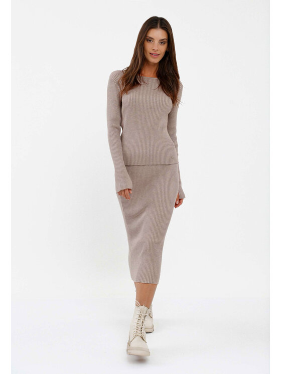 Volcano Volcano Sweter S-LARA Beżowy Regular Fit