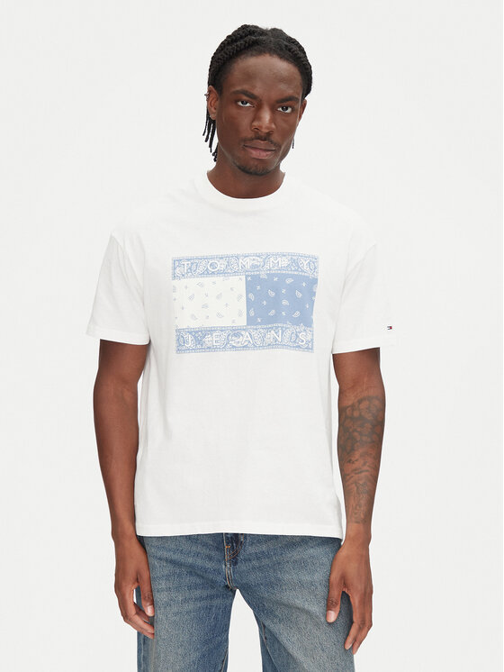Tommy Jeans Męski T-Shirt, rozmiar XXL, Écru, Paisley Flag DM0DM20810