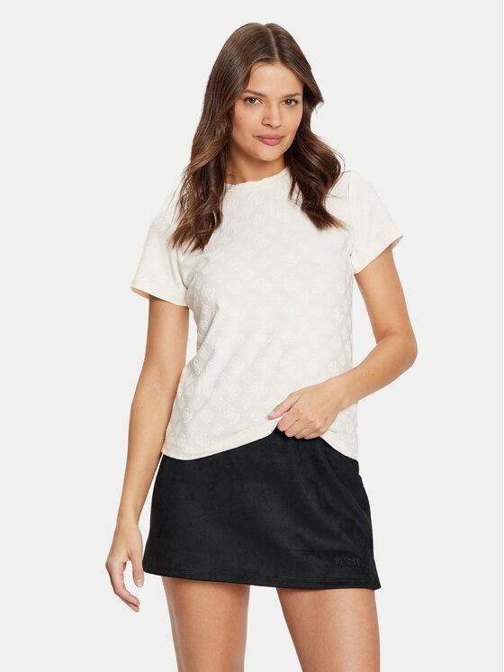Guess Tričko V5RI02 KCLG2 Écru Regular Fit