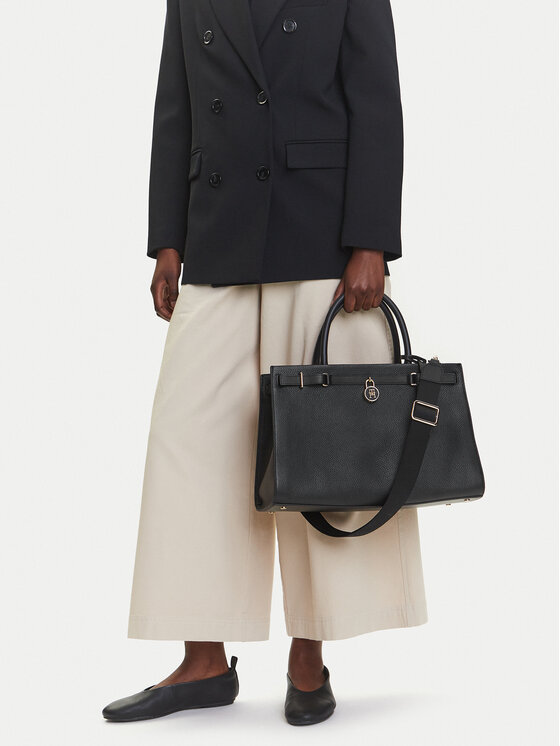 Tommy Hilfiger Tommy Hilfiger Torbica American Icon Tote Leather AW0AW17185 Crna