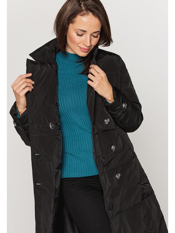 Perso Perso Zimní kabát puchowy wiązany Černá Slim Fit