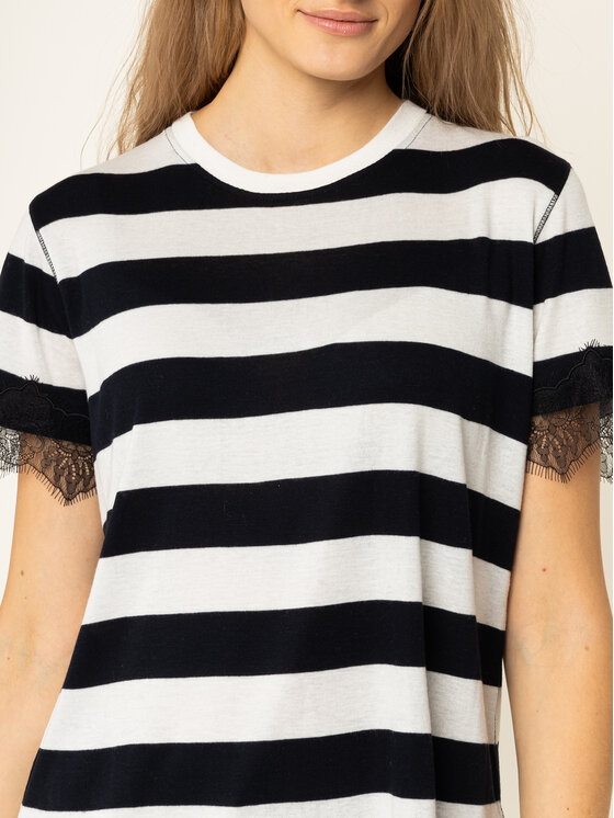 Calvin Klein Calvin Klein T-Shirt Wide Stripe Lace Trim K20K201749 Czarny Regular Fit