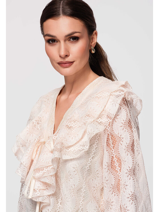 Ombre Ombre Bluzka OW-TS-E0027 Beżowy Loose Fit
