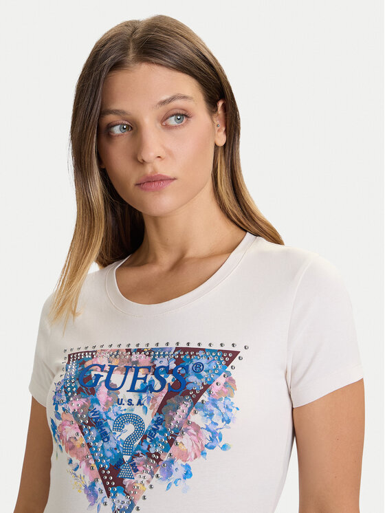 Guess Guess Tricou W5BI29 J1314 Écru Slim Fit