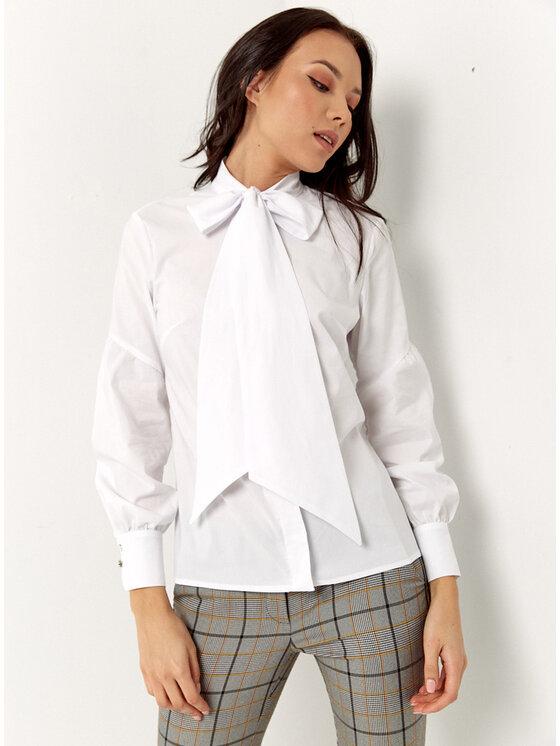 Bubala Bubala Bluzka Kokarda white Biały Feminine Fit