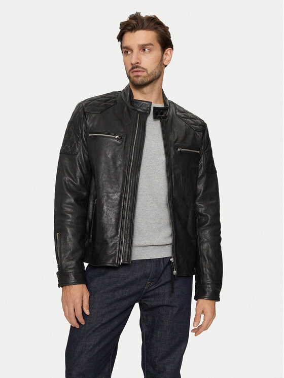 REPLAY REPLAY Kurtka skórzana M8435 .000.84950 Czarny Regular Fit