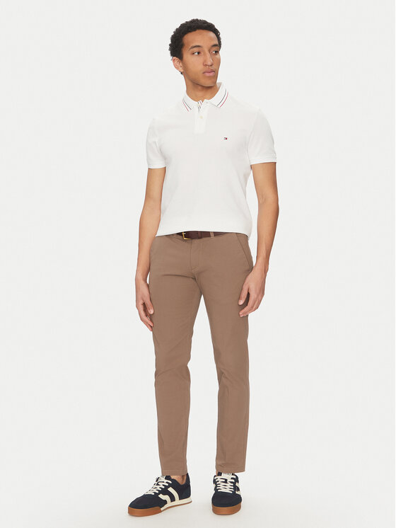 Tommy Hilfiger Tommy Hilfiger Тениска с яка и копчета Placket Interest MW0MW38459 Бял Regular Fit