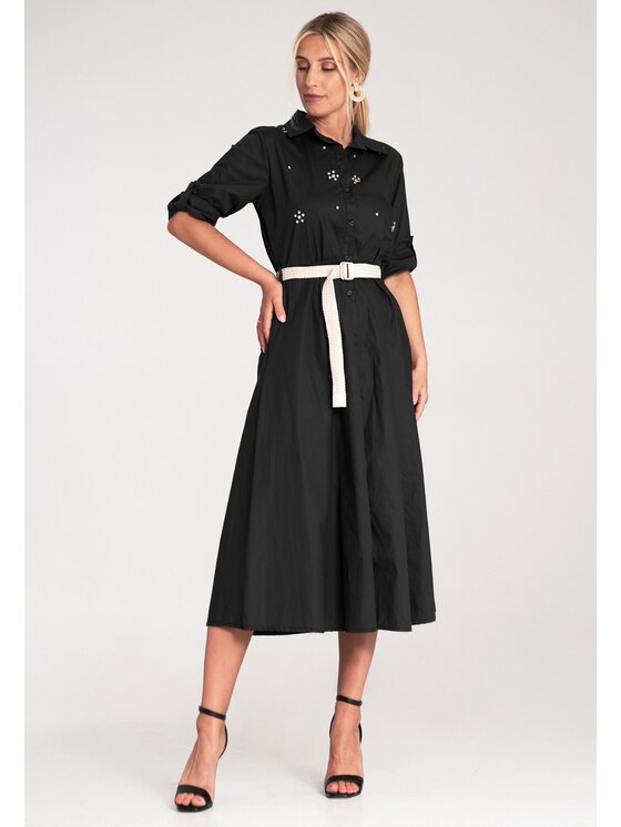 FIGL FIGL Košeľové šaty M1215 Čierna Flared Fit